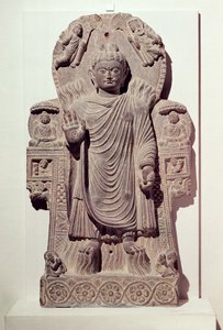 Suuren ihmeen Buddha tai Sravastin ihme, Paitavan luostarista, Kapisan koulusta, 3.-4. vuosisadalta (liuske)